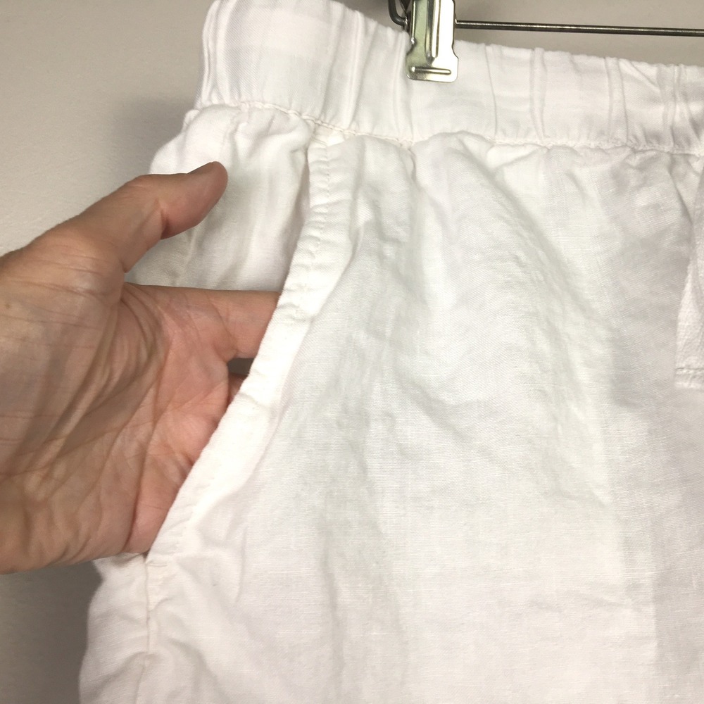 Eileen Fisher White 100% Organic Linen Drawstring Waist Shorts XL Pockets - Picture 3 of 8